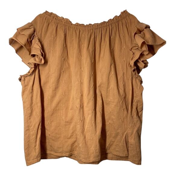 Universal Thread Ruffle Sleeve Embroidered Top Shirt Blouse Size XL Brown Rust - Picture 2 of 4